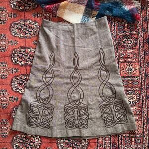 Ann Taylor LOFT 4 Salt & Pepper Brown 6-Panel‎ Flared Skirt Soutache Pattern